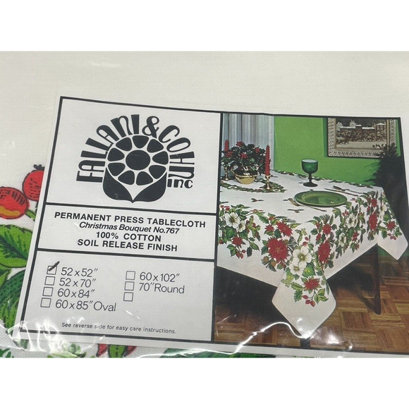 Vintage Fallani & Cohn Christmas Bouquet 52” Tablecloth Cotton #767